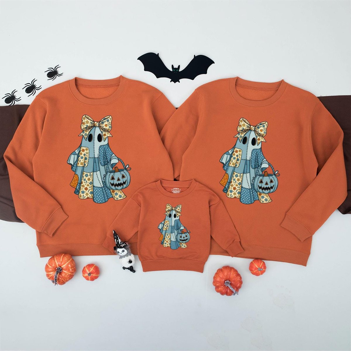 Halloween Blue Denim Ghost Sweatshirt Trendy Ghost Pumpkin Outfit Cute Halloween Boo Spooky Mommy an 435
