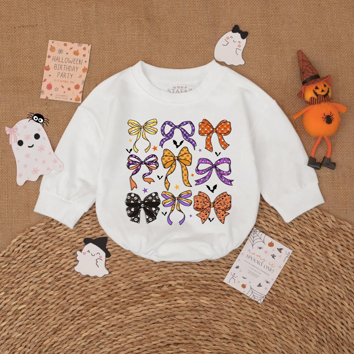 Halloween Bow Baby Romper Spooky Season Bows Baby Bodysuit Cute Fall Baby Girl Outfit Toddler Hallow 432