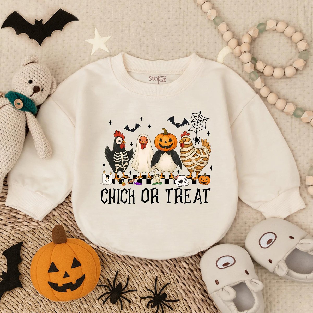 Halloween Chick or Treat Bubble Romper Halloween Chicken Sweatshirt Halloween Chicken Shirt Ghost Ch