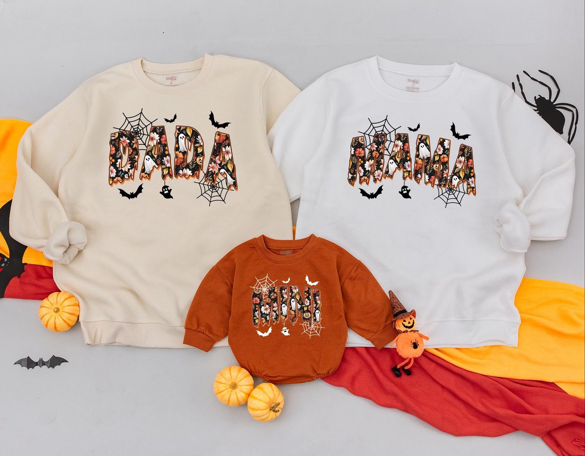 Halloween Family Matching Sweatshirts Mommy and Me Fall Sweaters Retro Pumpkin Season Outfits Babys 437