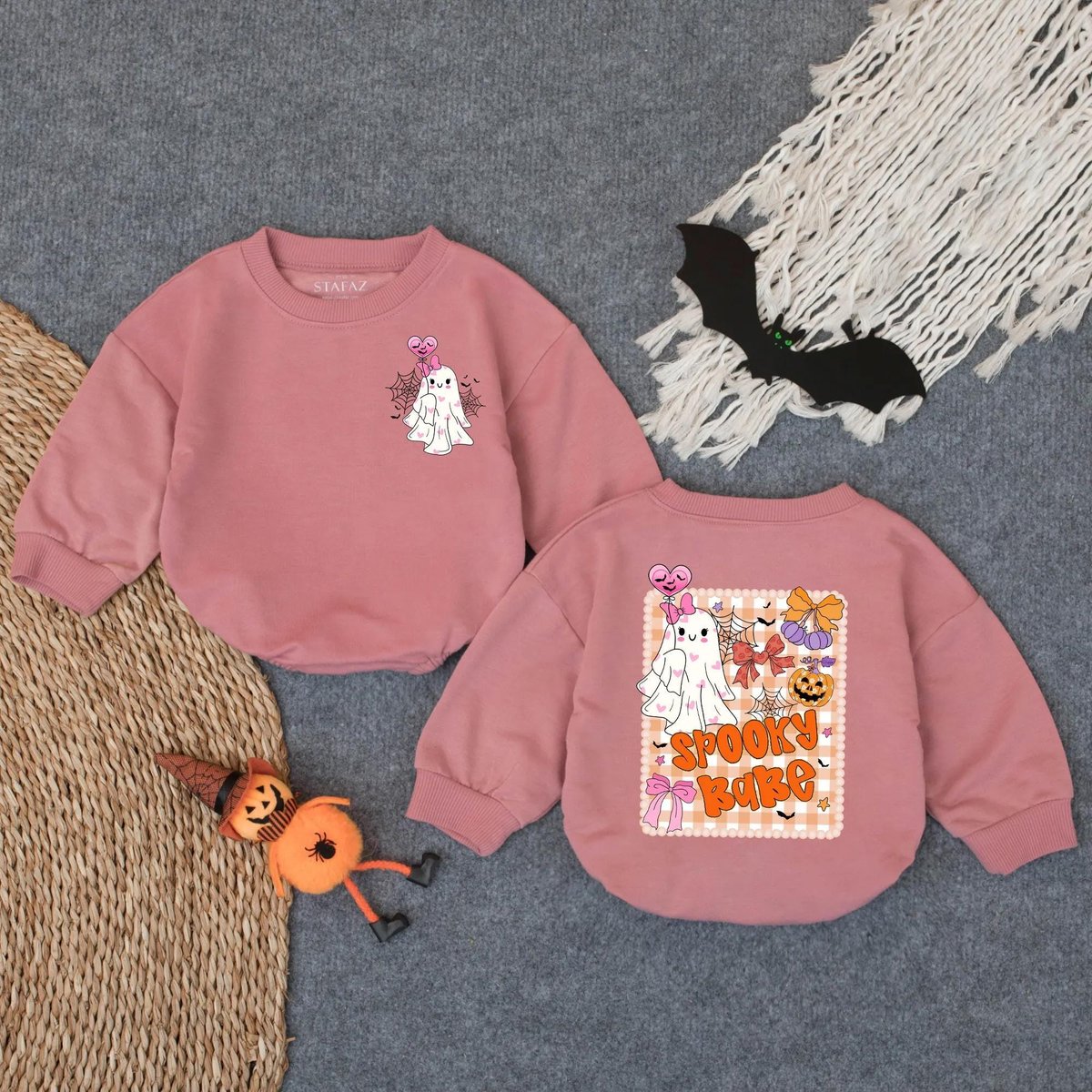 Halloween Ghost Bubble Romper Spooky Babe Baby Girl Outfit Boho Pumpkin Bow Floral Newborn Bodysuit 432