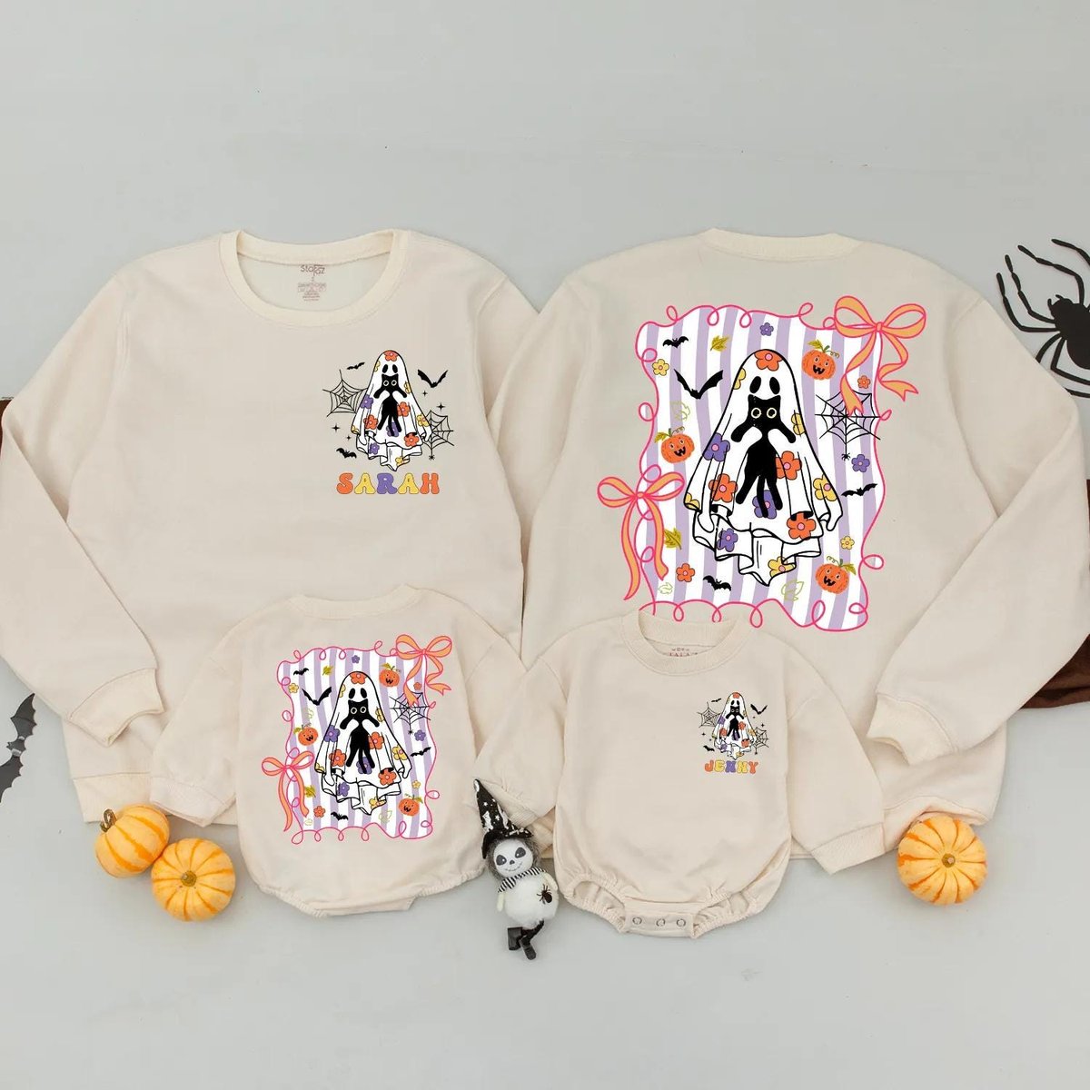 Halloween Ghost Sweatshirt Spooky Season Outfit Cute Pumpkin and Bow Mommy and Me Shirt Custom Fall 433