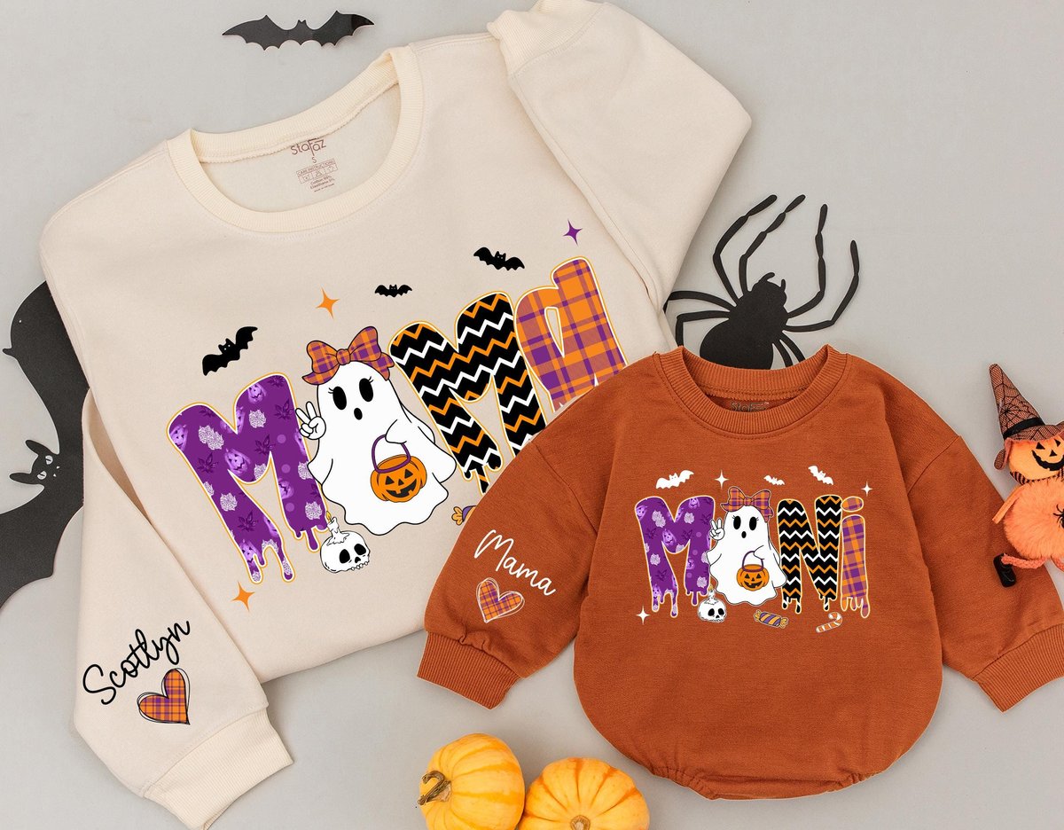 Halloween Mama and Mini Sweatshirts Mommy and Me Sweaters Matching Family Outfits Retro Halloween Ha 437