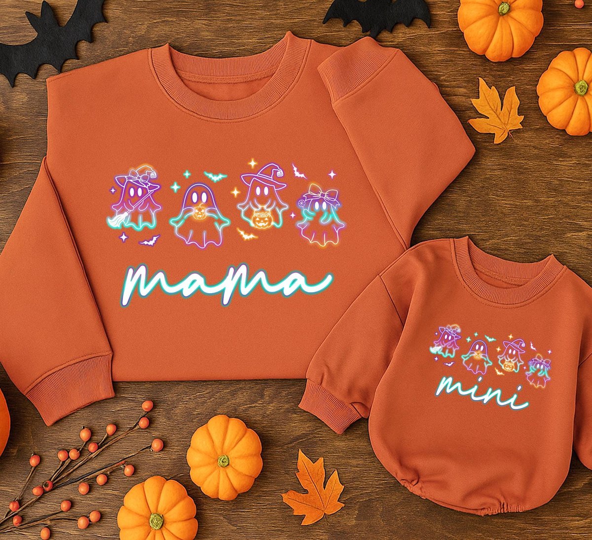 Halloween Neon Ghost Mama Mini Sweatshirt Custom Sweatshirt Cool Mama Sweatshirt Mama mini Halloween 435