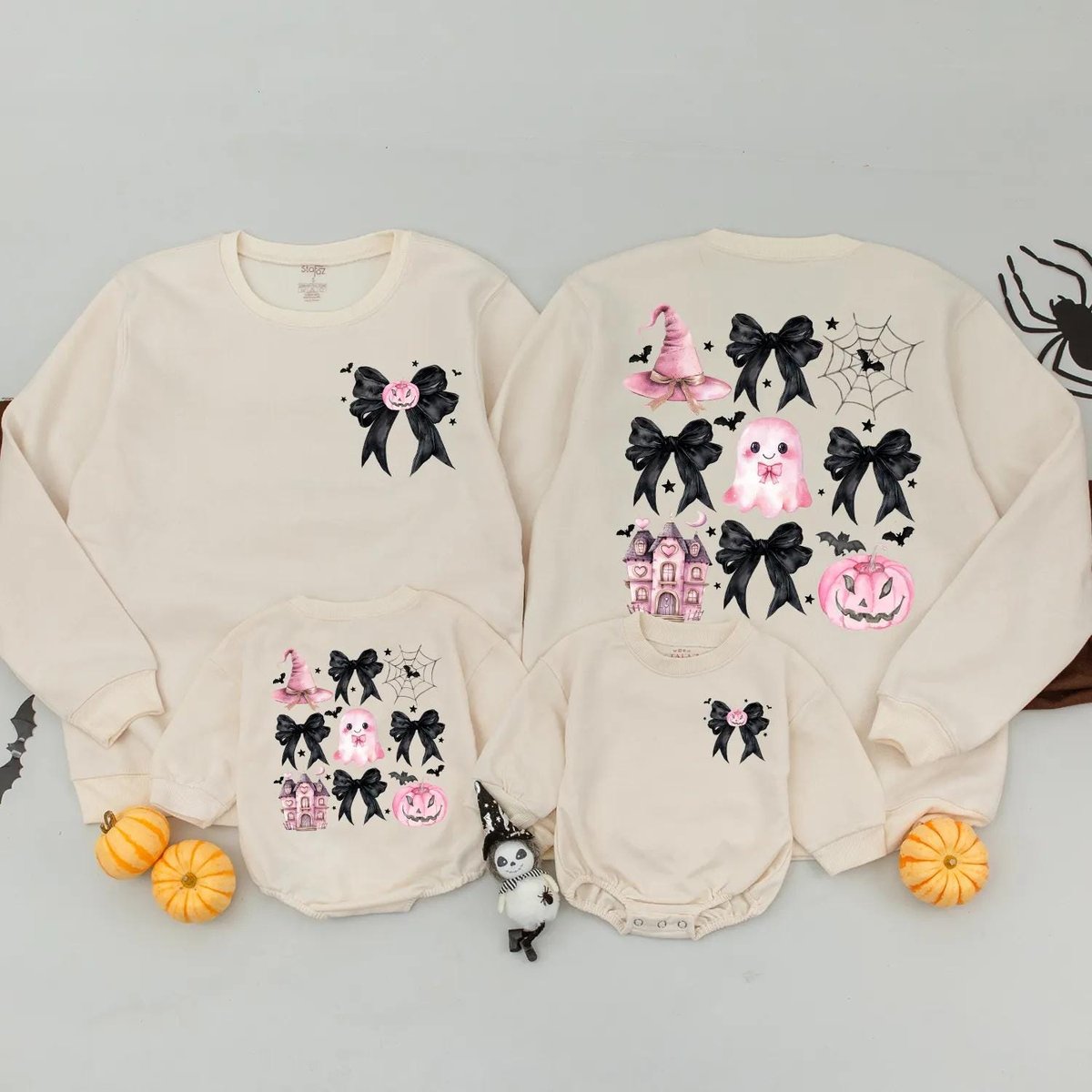Halloween Pumpkin Bow Sweatshirt Pumpkin Ghost Shirt Mommy and Me Outfit Spooky Season Gift Girly Ha 433