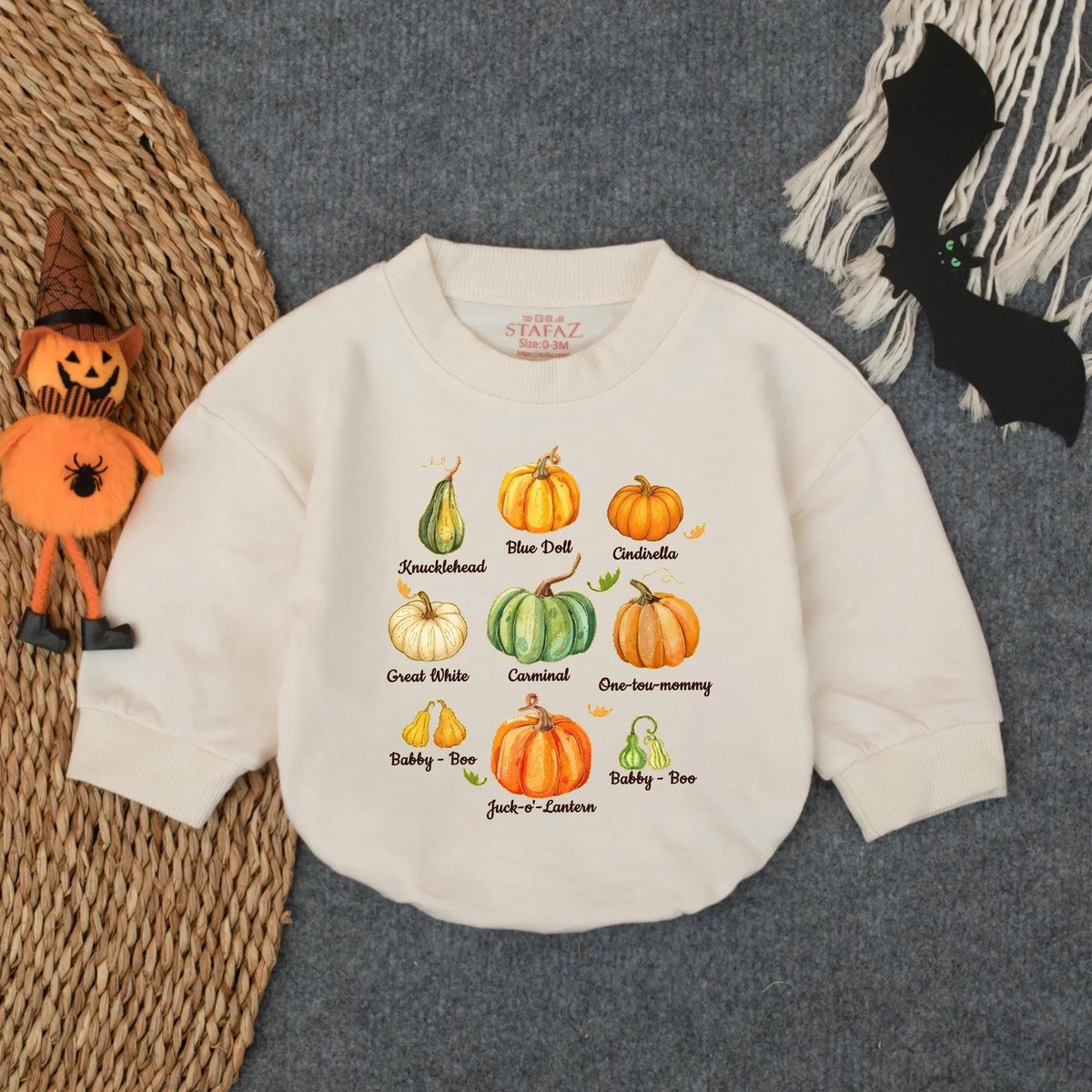 Halloween Pumpkin Patch Bubble Romper Fall Types of Pumpkins Baby Outfit Cozy Season Autumn Newborn 432