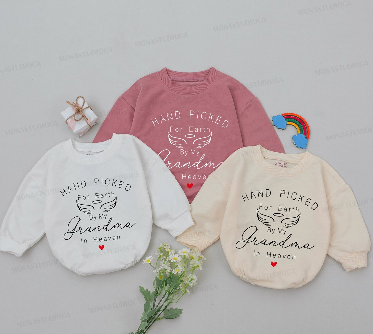 Hand Picked For Earth By My Grandma In Heaven Romper Natural Handpicked By My Grandma Baby Shirt Mem