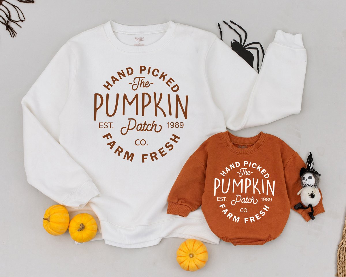 Hand Picked Pumpkin Patch Sweatshirt Mommy and Me Outfits Matching Family Farm Fresh Pumpkins Kids F 176