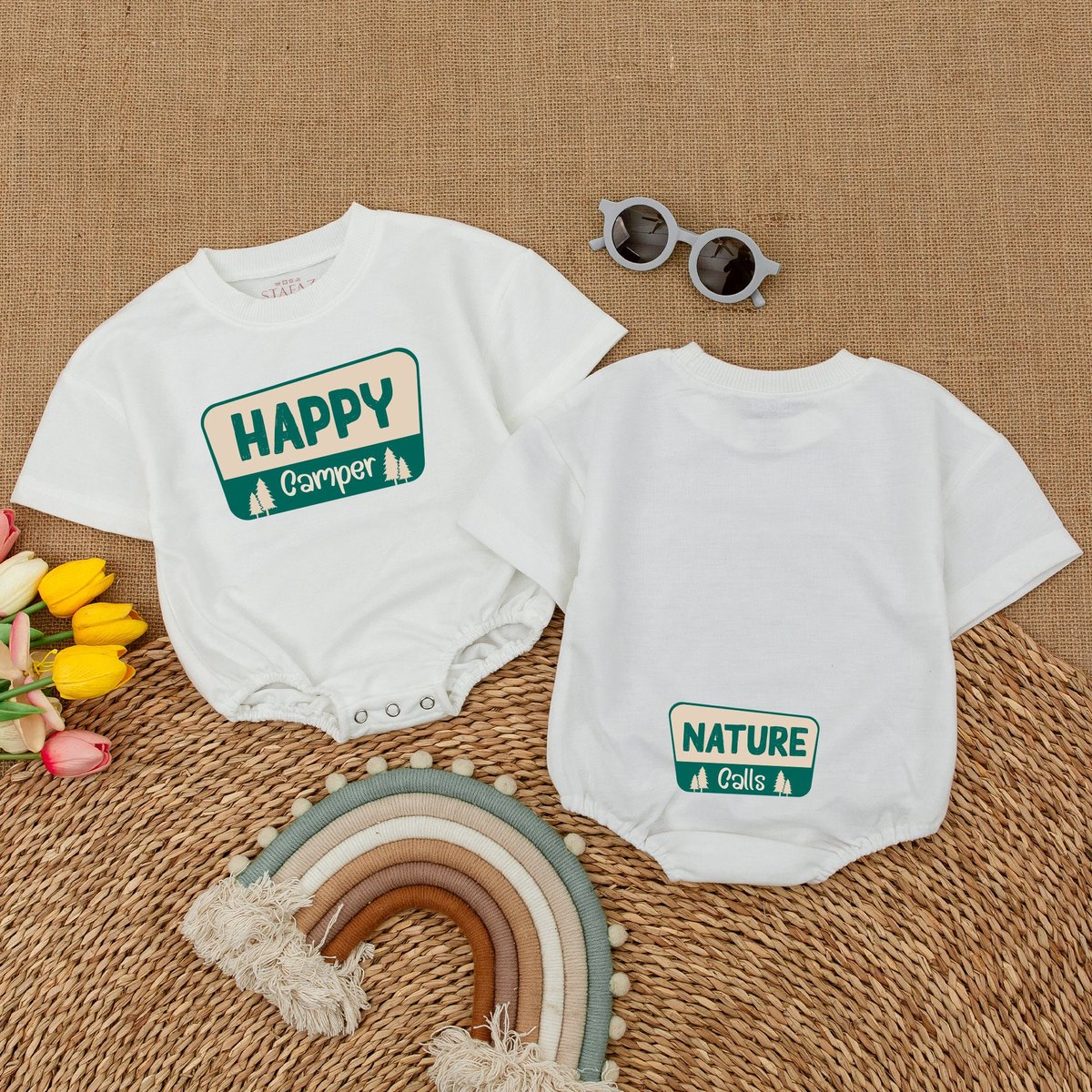 Happy Camper Romper Nature Calls Bodysuit Adventure Baby Outfit Camping Vacation Shirt Hiking Baby B 173