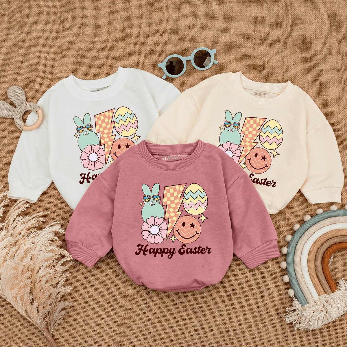 Happy Easter Baby Romper Easter Baby Outfit First Easter Shirt Easter Retro Bodysuit Easter Baby Rom 164