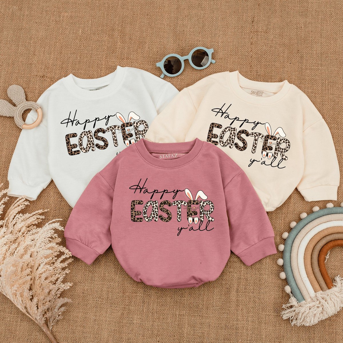 Happy Easter Y'all Romper Easter Baby Outfit First Easter Shirt Easter Retro Bodysuit Sweatshirt Ro 164