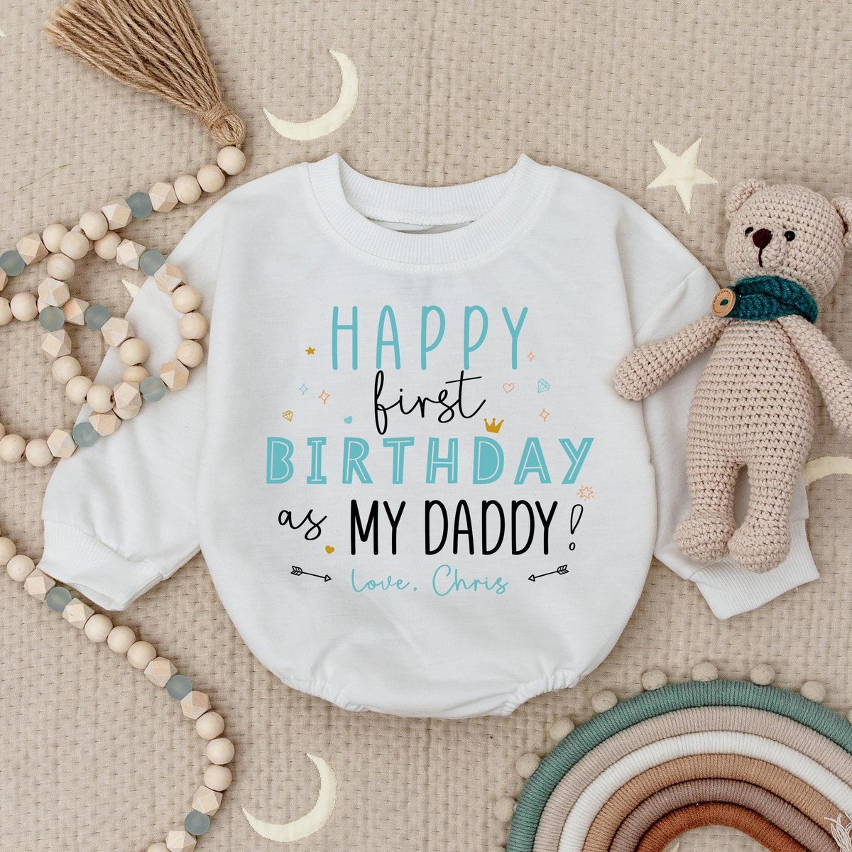 Happy First Birthday as my Daddy Baby Romper Personalized Birthday Bodysuit Daddy Birthday Gift Cute