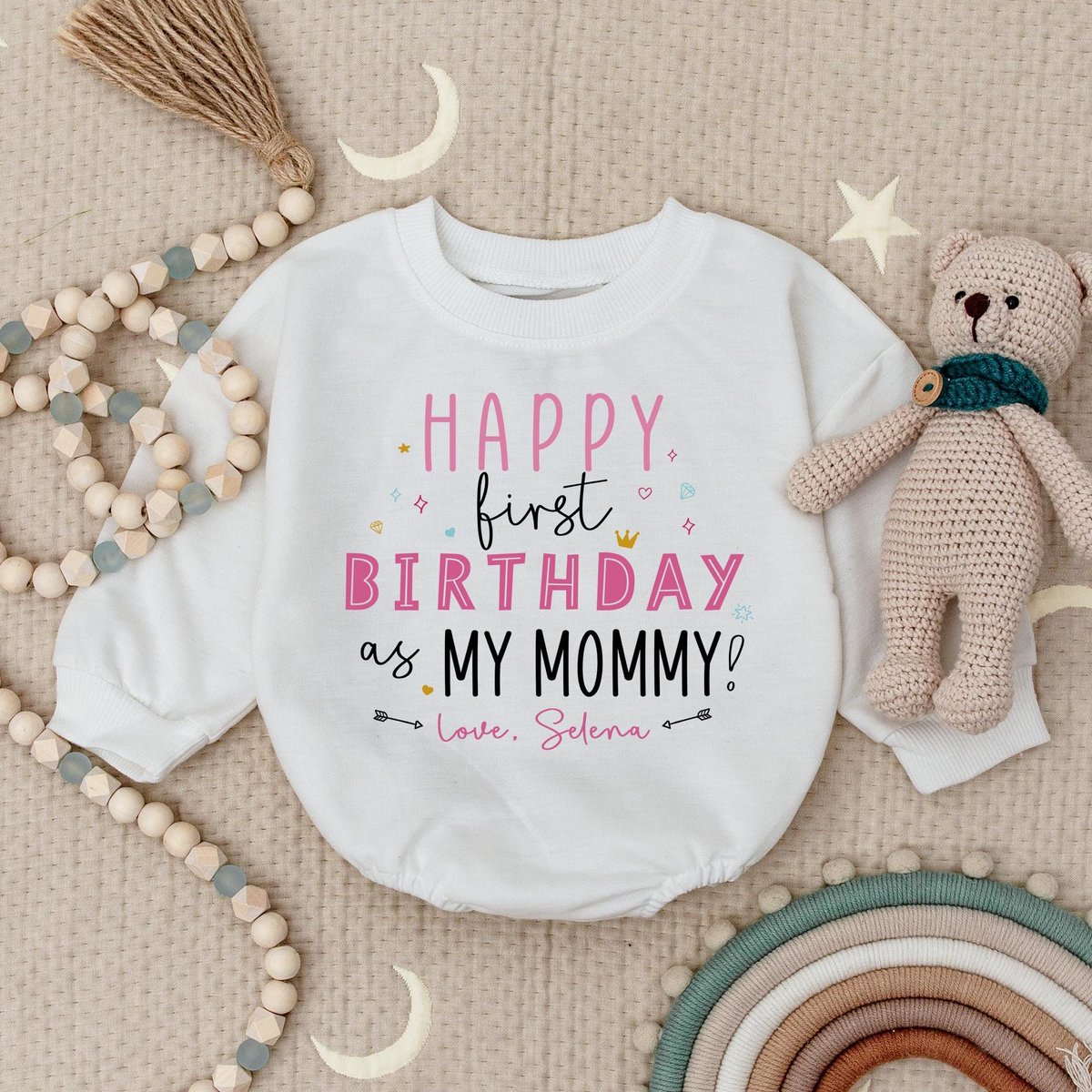 Happy First Birthday as my Mommy Baby Romper Personalized Birthday Bodysuit Mommy Birthday Gift Cute