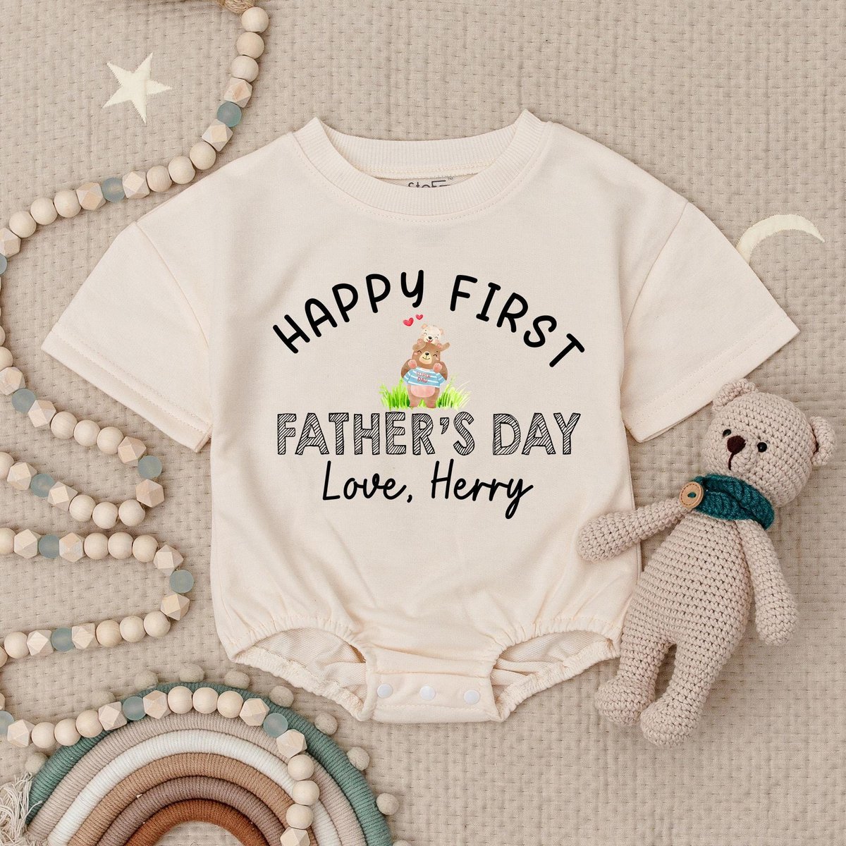 Happy First Fathers Day Baby Romper Personalized First Fathers Day Natural Bodysuit Fathers Day Name