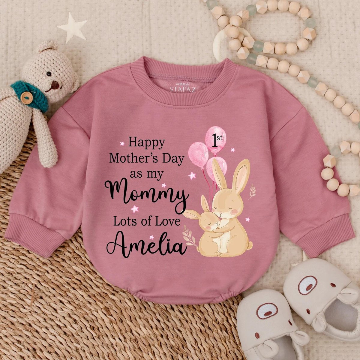 Happy First Mother's Day Bubble Romper Love My Mom Outfit New Mom Gift Cute Baby Girl Bodysuit for