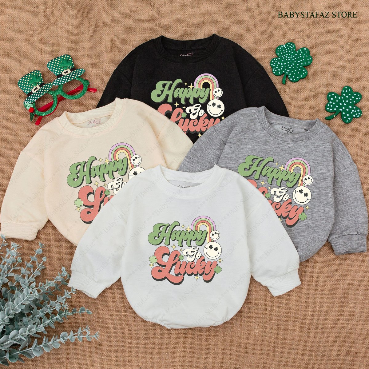 Happy Go Lucky St. Patricks Day Baby Romper Patricks Baby Bodysuit Newborn Saint Patrick's Day Clov 165