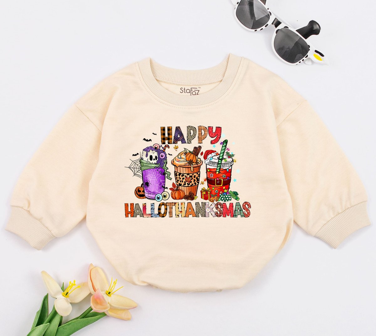 Happy Hallothanksmas Coffee Baby Romper Coffee Outfit Fall Baby Gift Halloween Baby Outfit Christmas 154