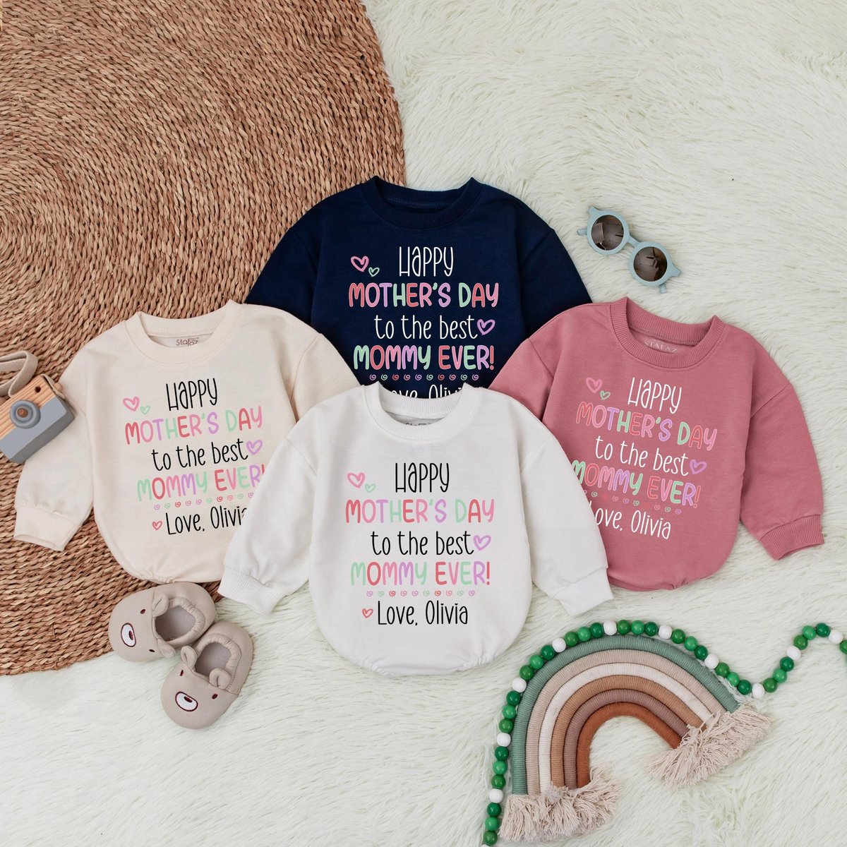 Happy Mother's Day Baby Bubble Romper Personalized First Mothers Day Bodysuit Best Mom Ever New Mom 189