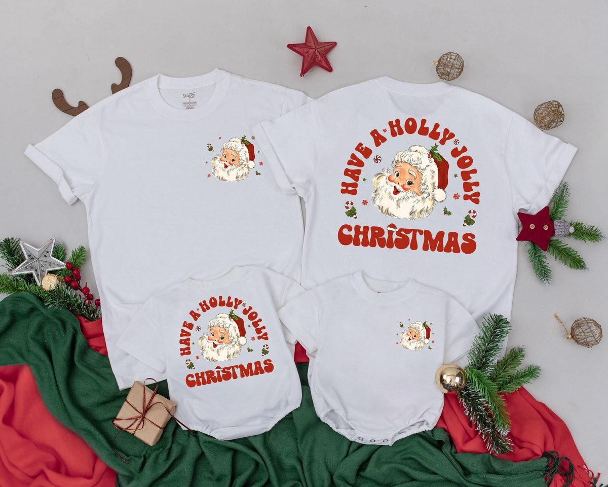 Have A Holly Jolly Christmas Shirt Christmas Crew T Shirt Retro Santa Claus Shirt Mom and baby Outfi 182