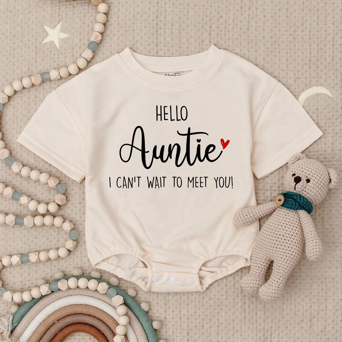 Hello Auntie Baby Announcement Baby RomperA Memorable Personalize Name Baby BodysuitPregnancy Reveal
