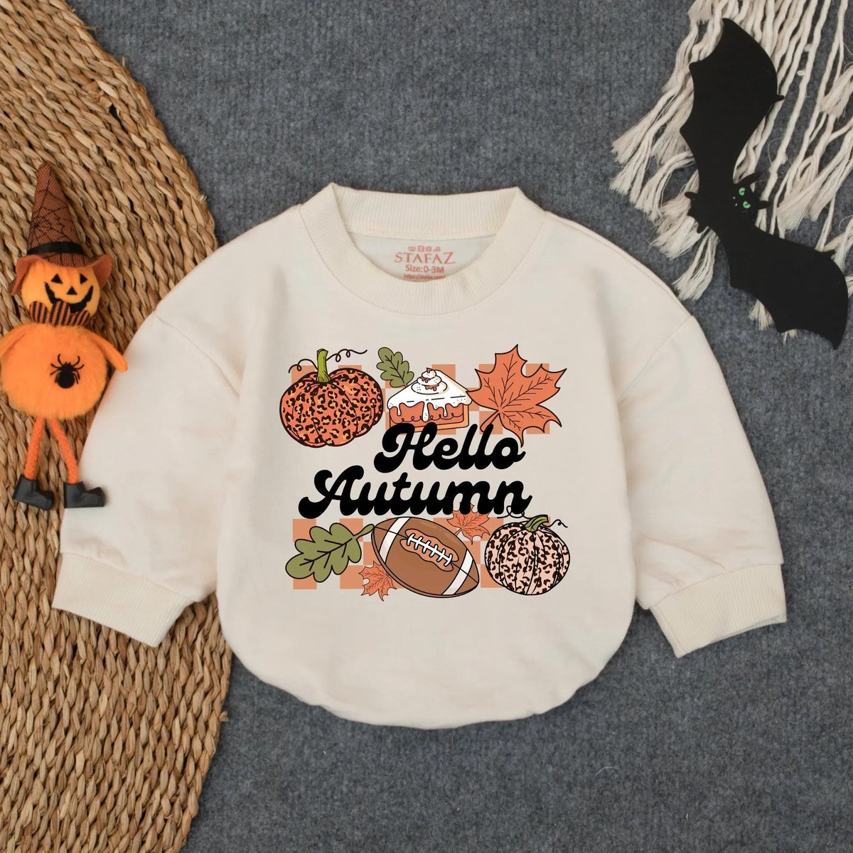 Hello Autumn Football Season Baby Bubble Romper Fall Game Day Outfit Baby Girl or Boy Bodysuit Infan 434