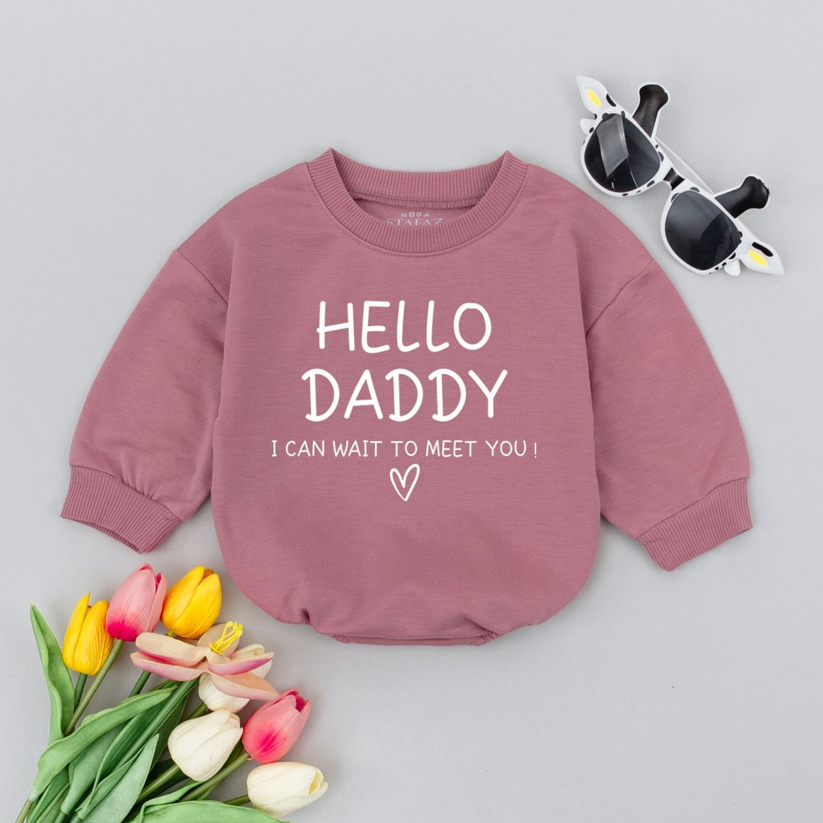 Hello Daddy I can't wait to meet you Baby Romper Funny Baby Bodysuit Baby Shower Father's Day Gift 171
