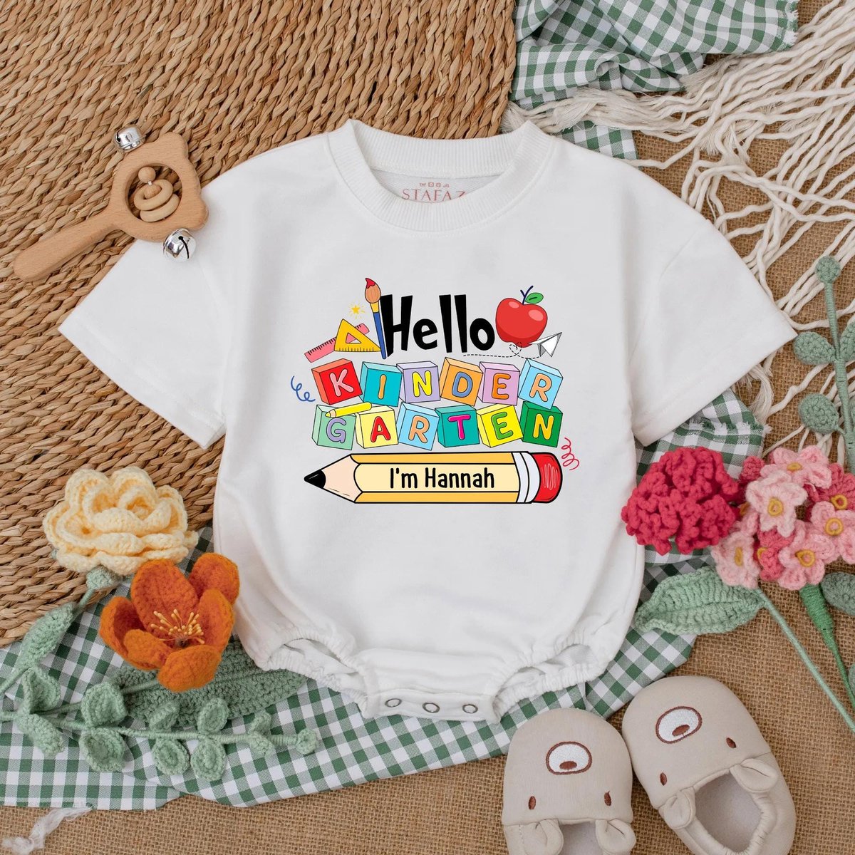 Hello Kindergarten Baby Romper Personalized Back to School Baby Outfit Custom First Day Preschool Cl 190
