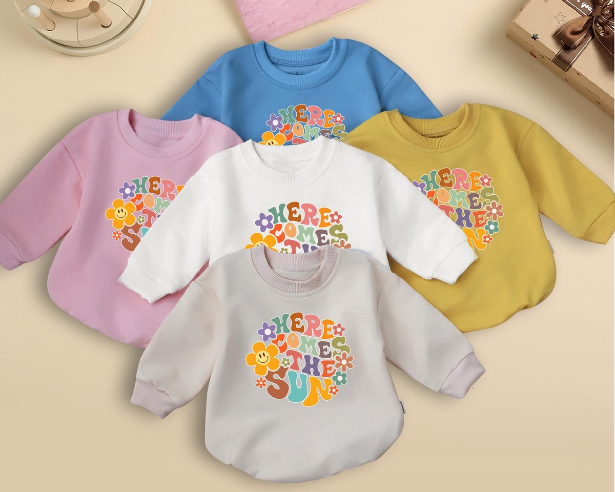 Here Comes the Son Romper Sweatshirt Retro Baby Boy Outfit Sunshine Baby Clothes Baby Shower Gift Ge 436