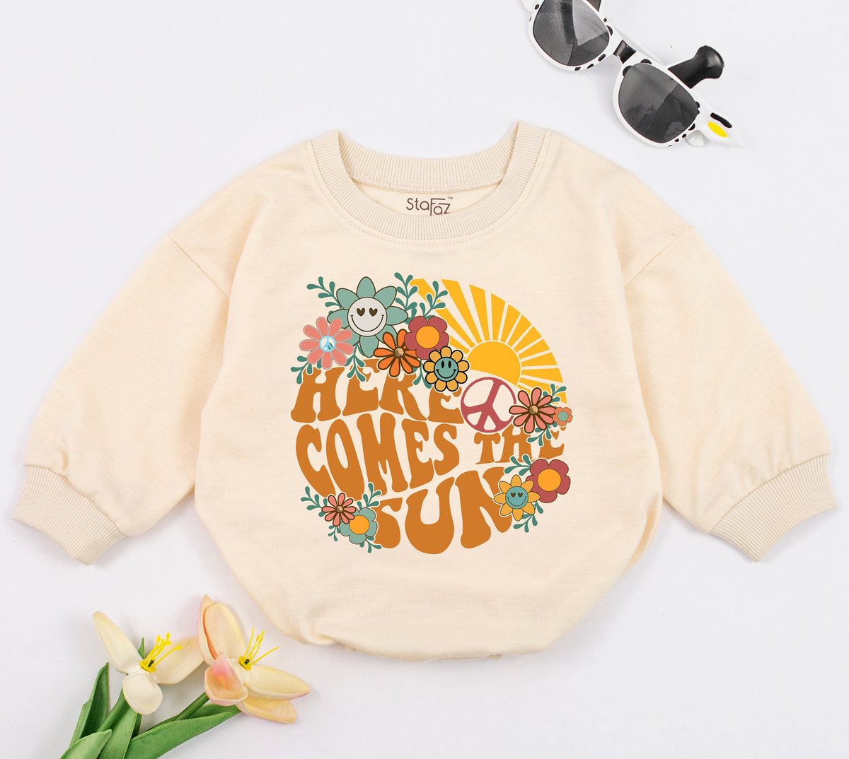 Here Comes The Sun Romper Summer Baby Bodysuit Cute Beatles Clothes Boho Baby Bodysuit Baby Clothes 148