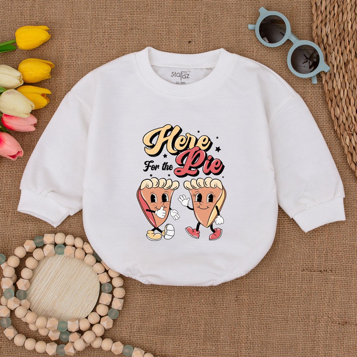 Here for the Pie Baby Romper Thanksgiving Baby Bodysuit Retro Fall Baby Bodysuit Fall Baby Outfit Au 174
