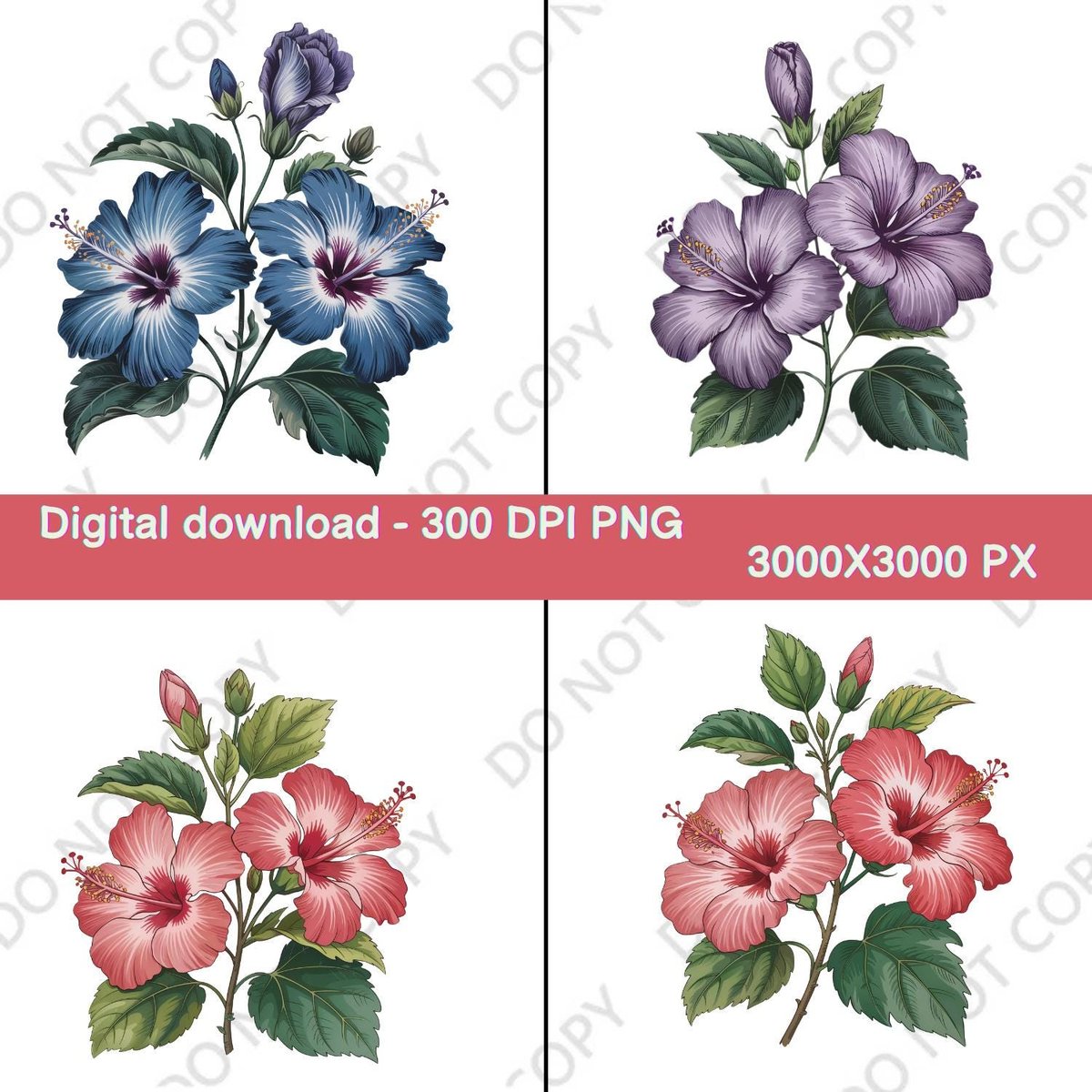 Hibiscus Flower PNG Bundle Tropical Botanical Clipart Set for Sublimation and Print Design 431