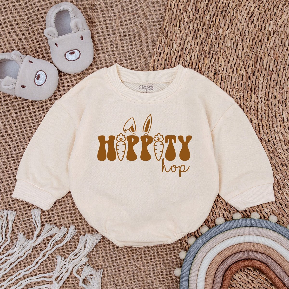 Hip Hop Bunny Baby Clothes  Easter Day Baby Outfit Sweatshirt Bubble Romper Baby Clothes Baby Romper