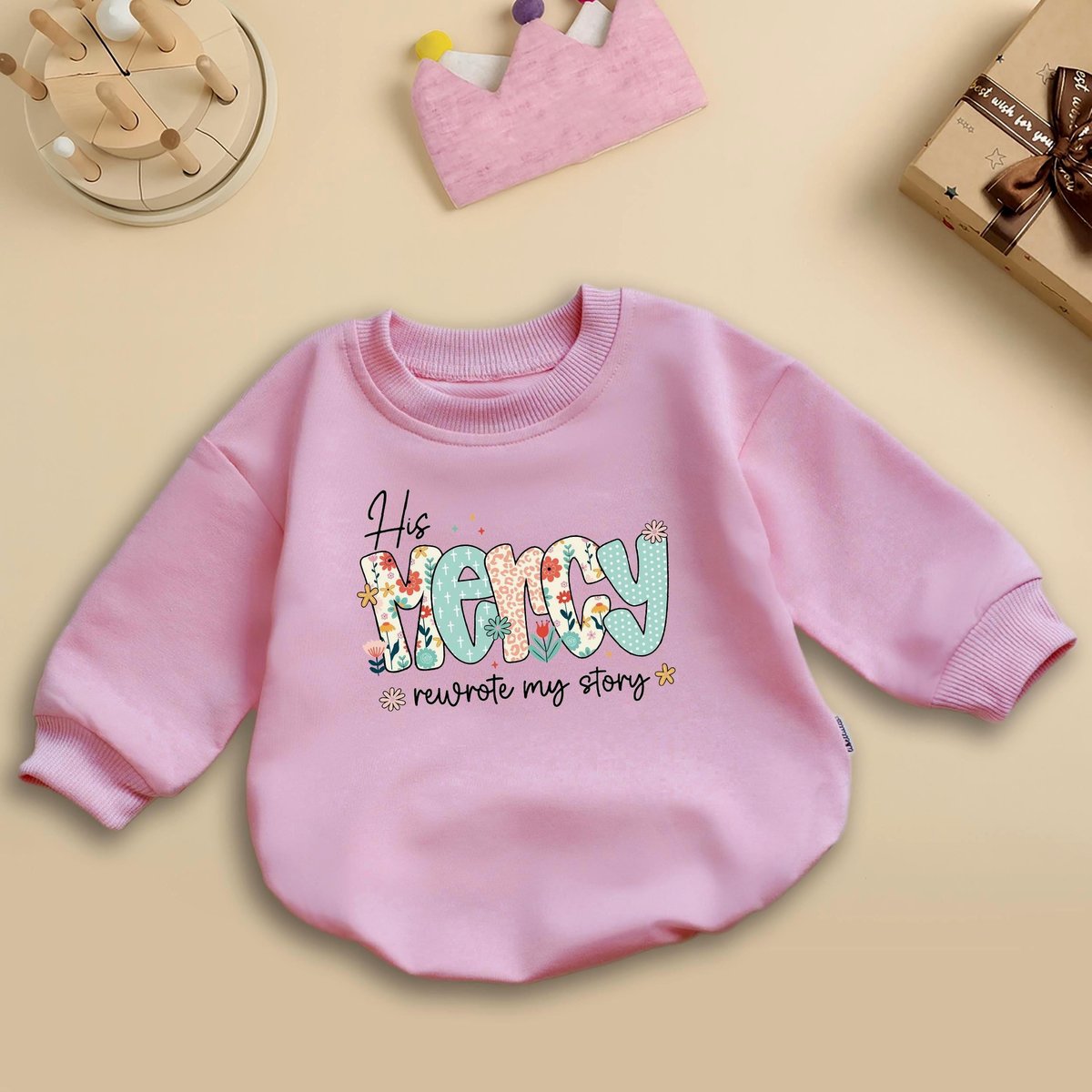 His Mercy Rewrote My Story Baby Romper Wildflower Baby Romper Christian Boho Religious Kid Outfit In 437