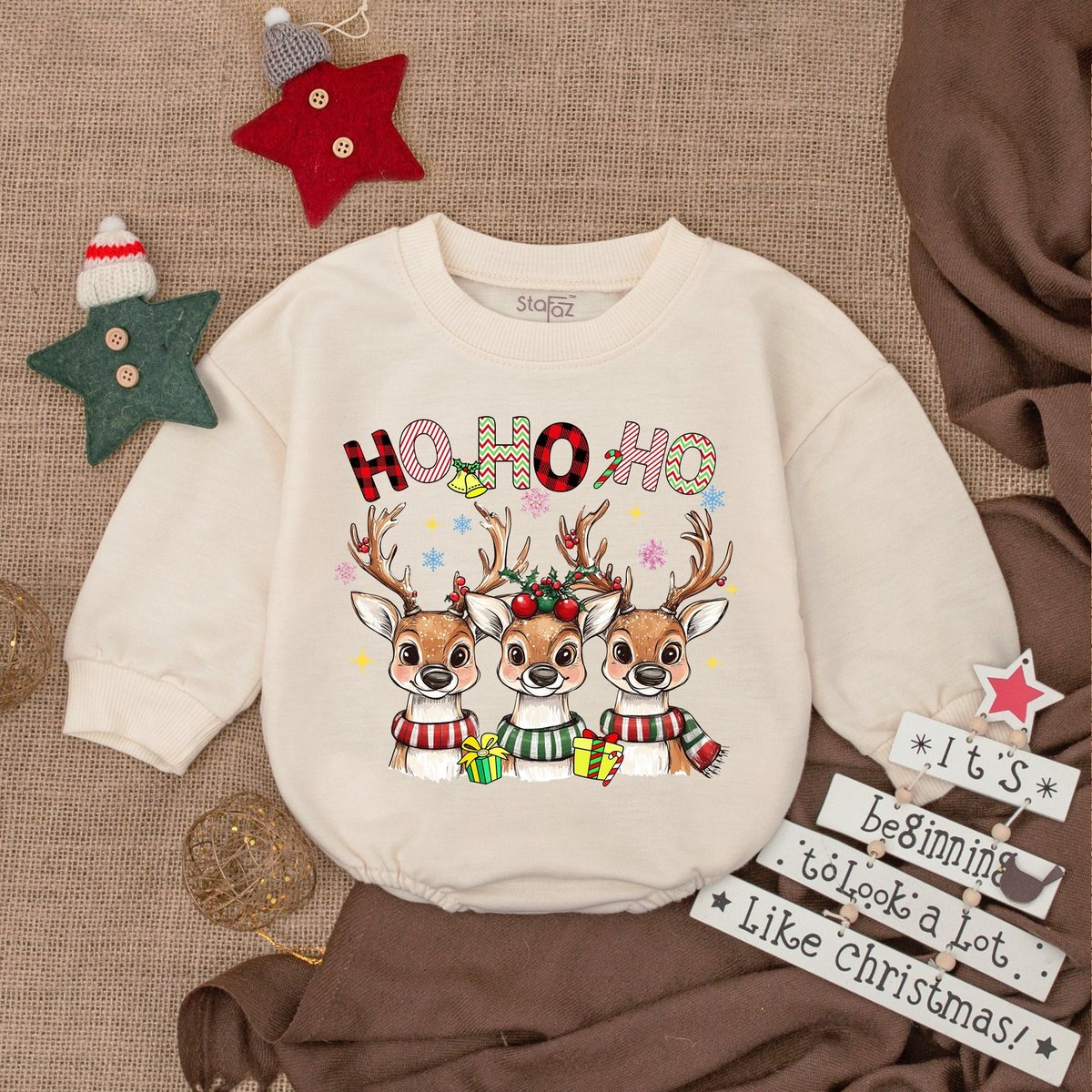 HoHoHo Xmas Bubble Romper Funny Animals Christmas Sweatshirt Farm Lover Gift Baby Christmas Gift
