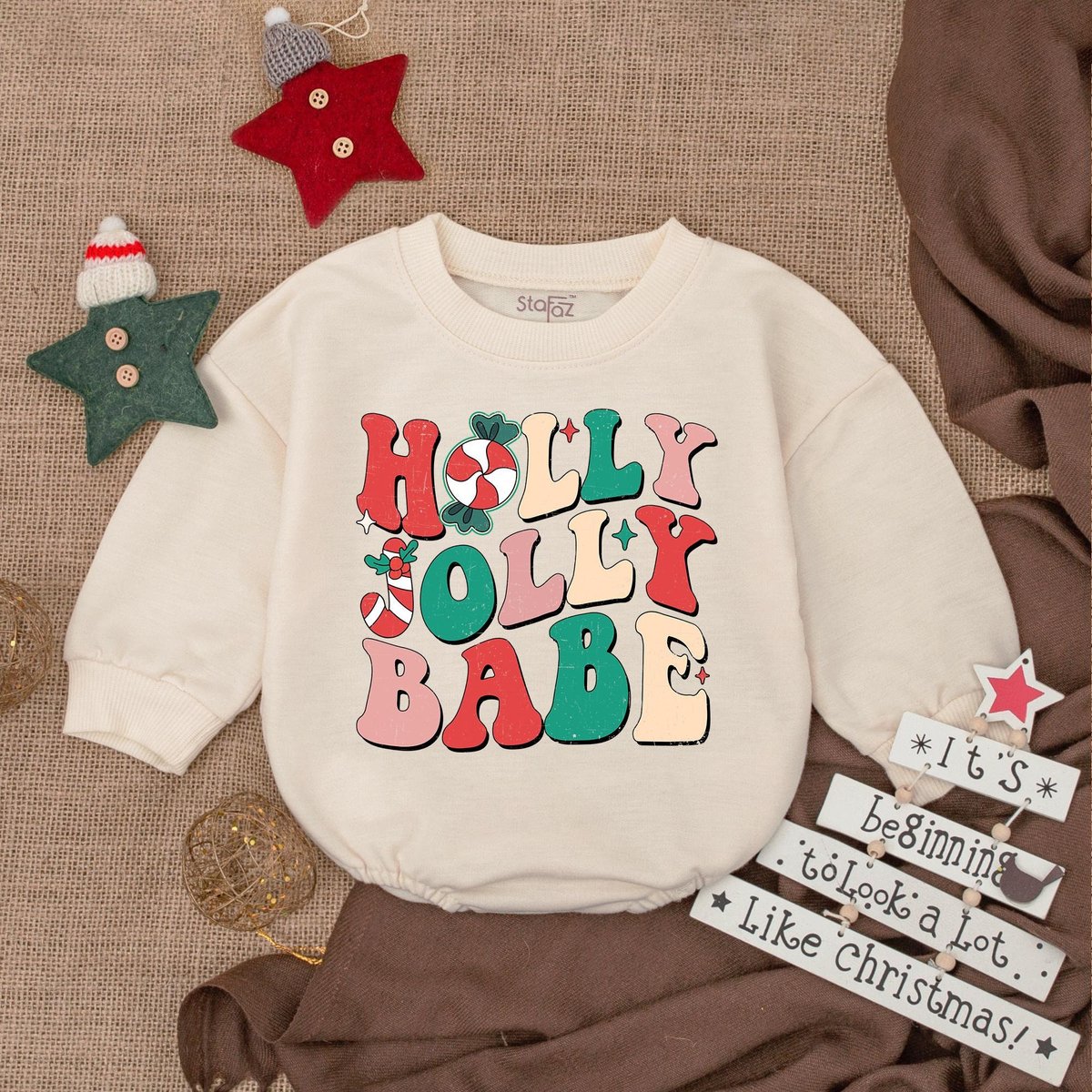 Holly Jolly Babe ClothesMerry Christmas Baby Romper Christmas Bodysuit Baby Outfit Bubble Bodysuit