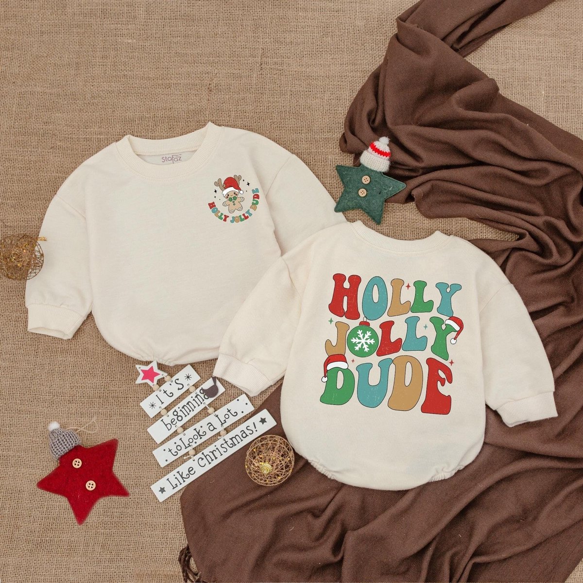 Holly Jolly Christmas Baby Bubble Romper Boy Christmas Sweatshirt Bubble Romper Christmas Bodysuit N