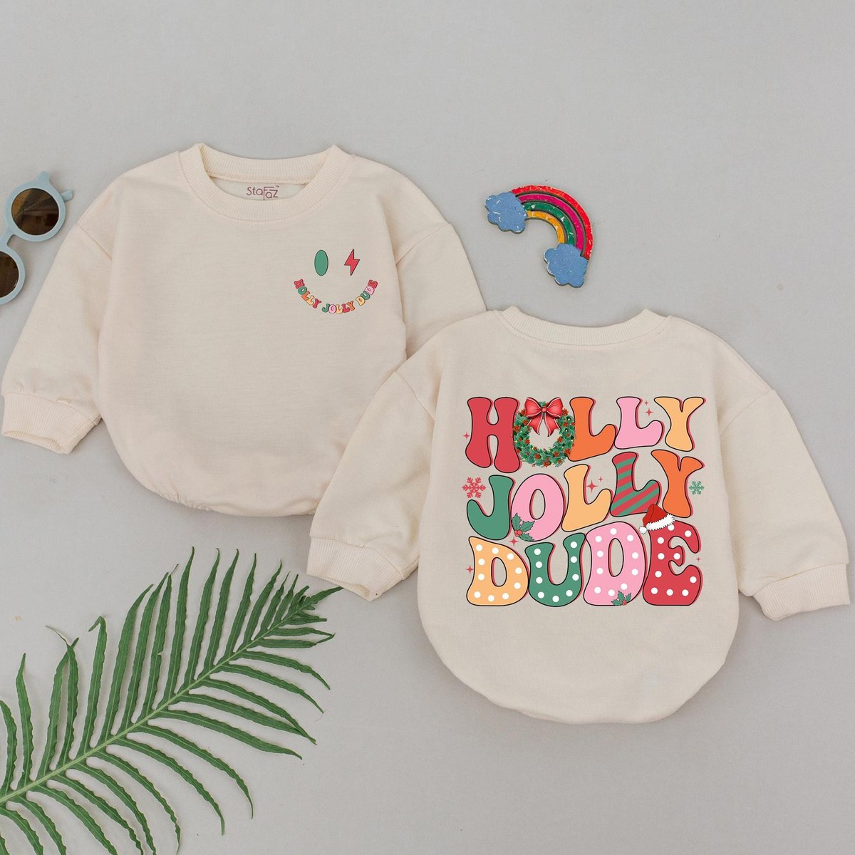 Holly Jolly Dude Christmas Romper Christmas Outfit 1st Christmas Baby Romper Baby Shower Gift Newbor