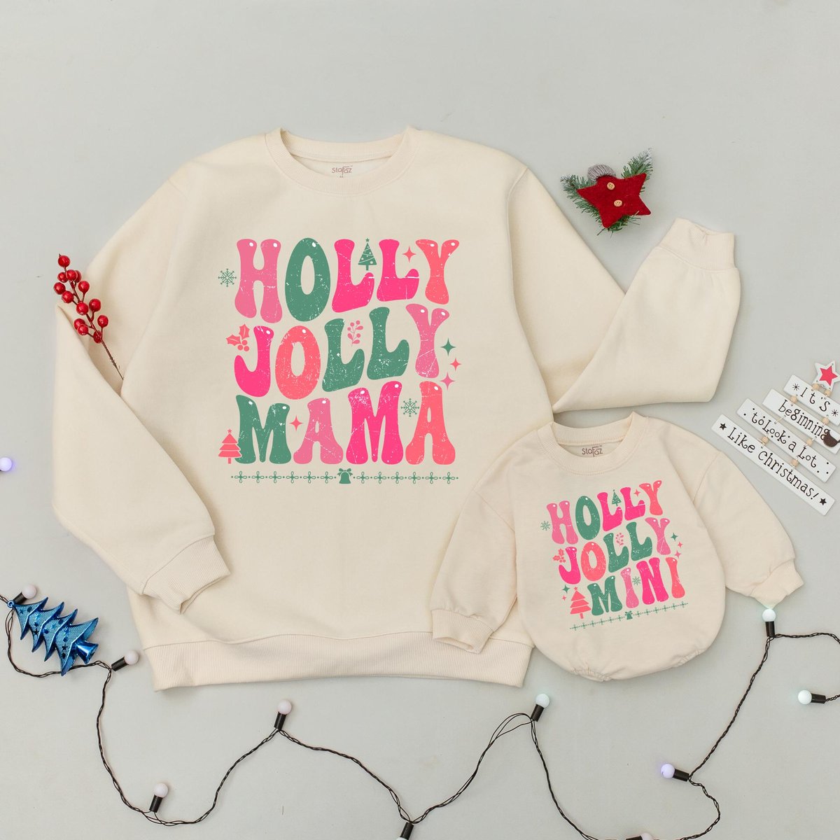 Holly Jolly Mama and Mini Sweatshirts Matching Mommy and Baby Holiday Sweaters Family Xmas Outfits C 437