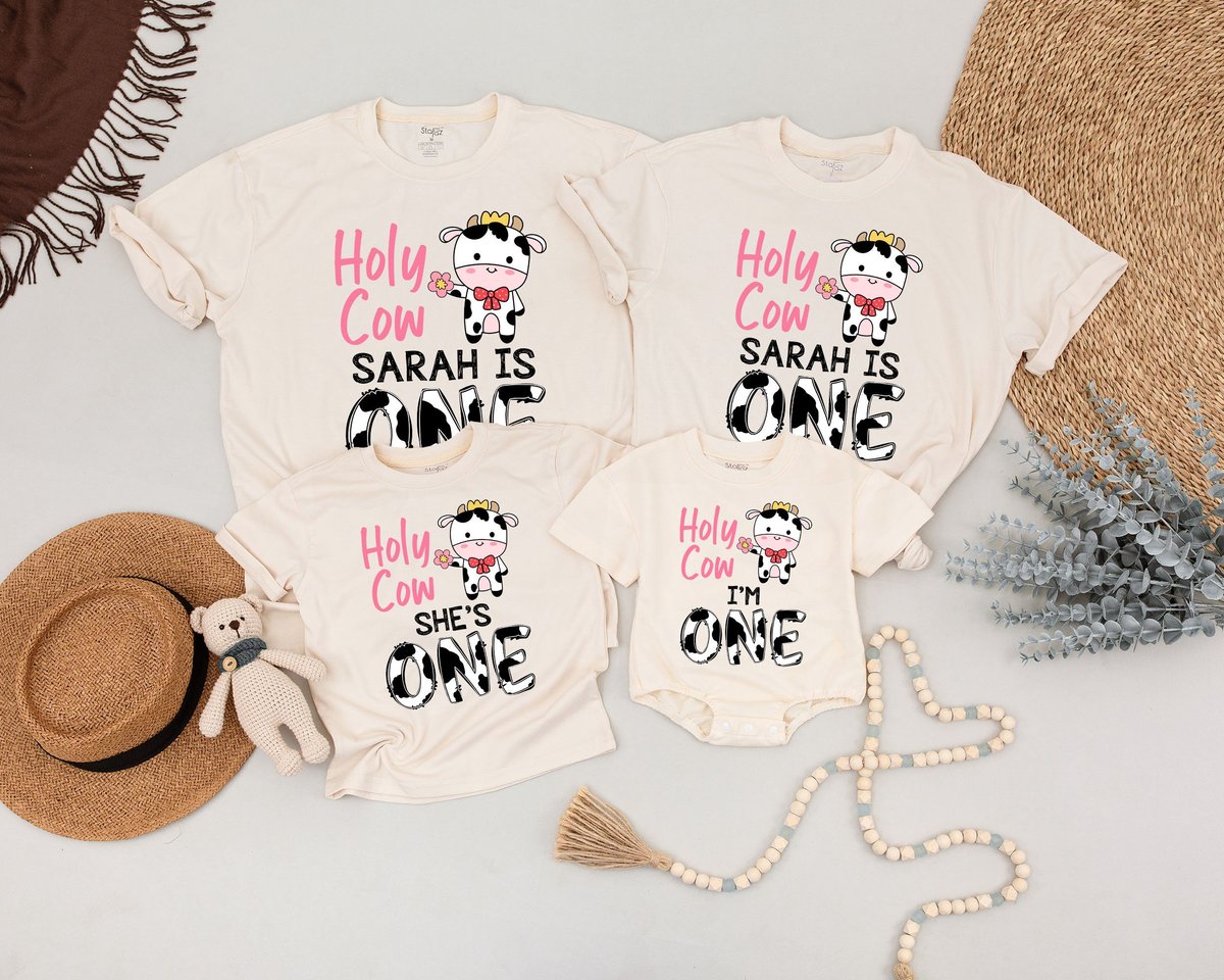 Holy Cow Family Shirts Holy Cow I'm One First Birthday Outfit Holy Cow Girl Birthday Shirts Boho Fa 170
