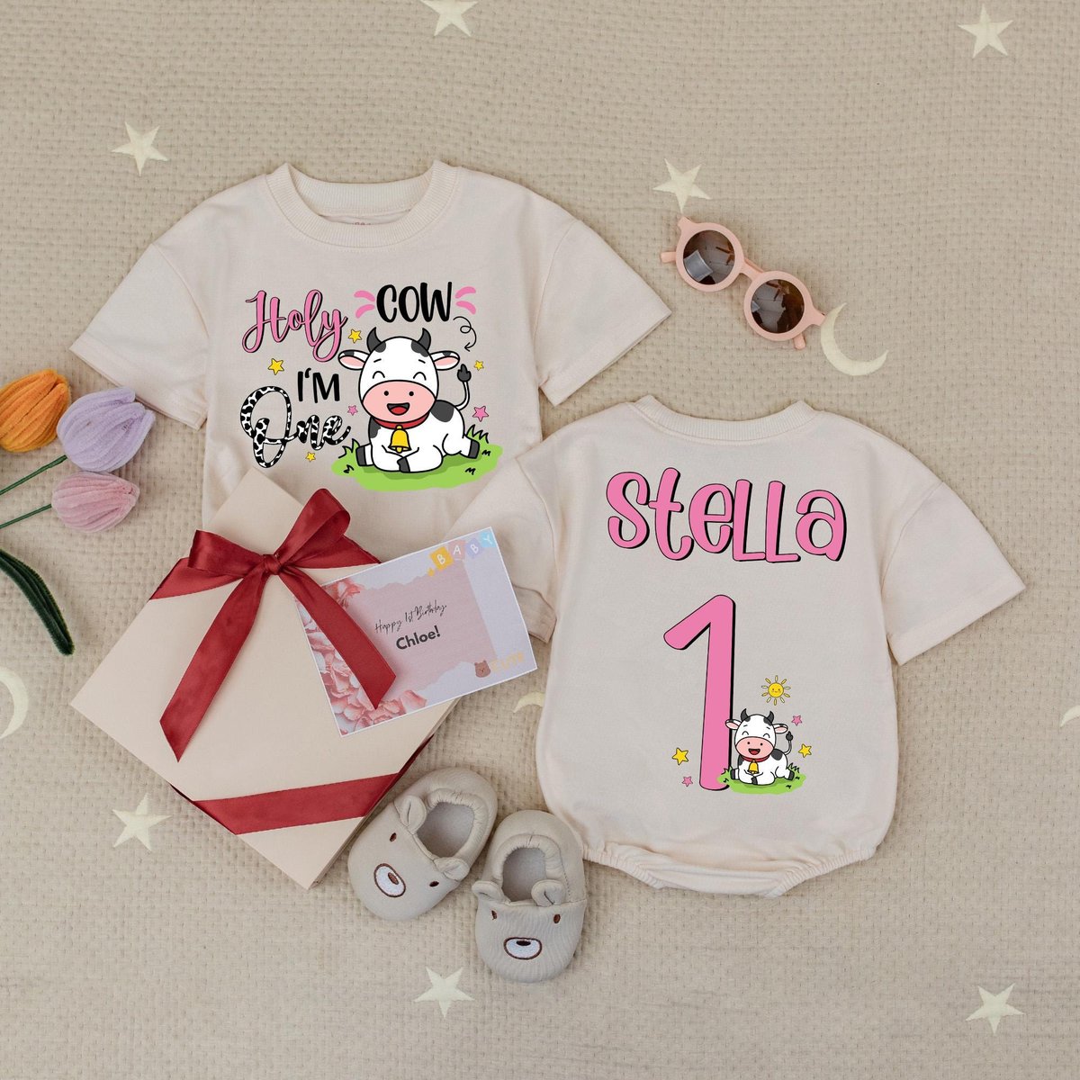 Holy Cow I'm One Birthday Baby Romper 1st Birthday Farm Animal Baby Romper Cow First Birthday Babys