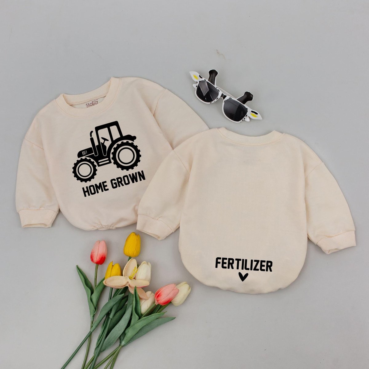 Home Grown Baby Romper Fertilizer Baby Bodysuit Funny Baby Gift Baby Shower Gift Farm Life Tractor G 179