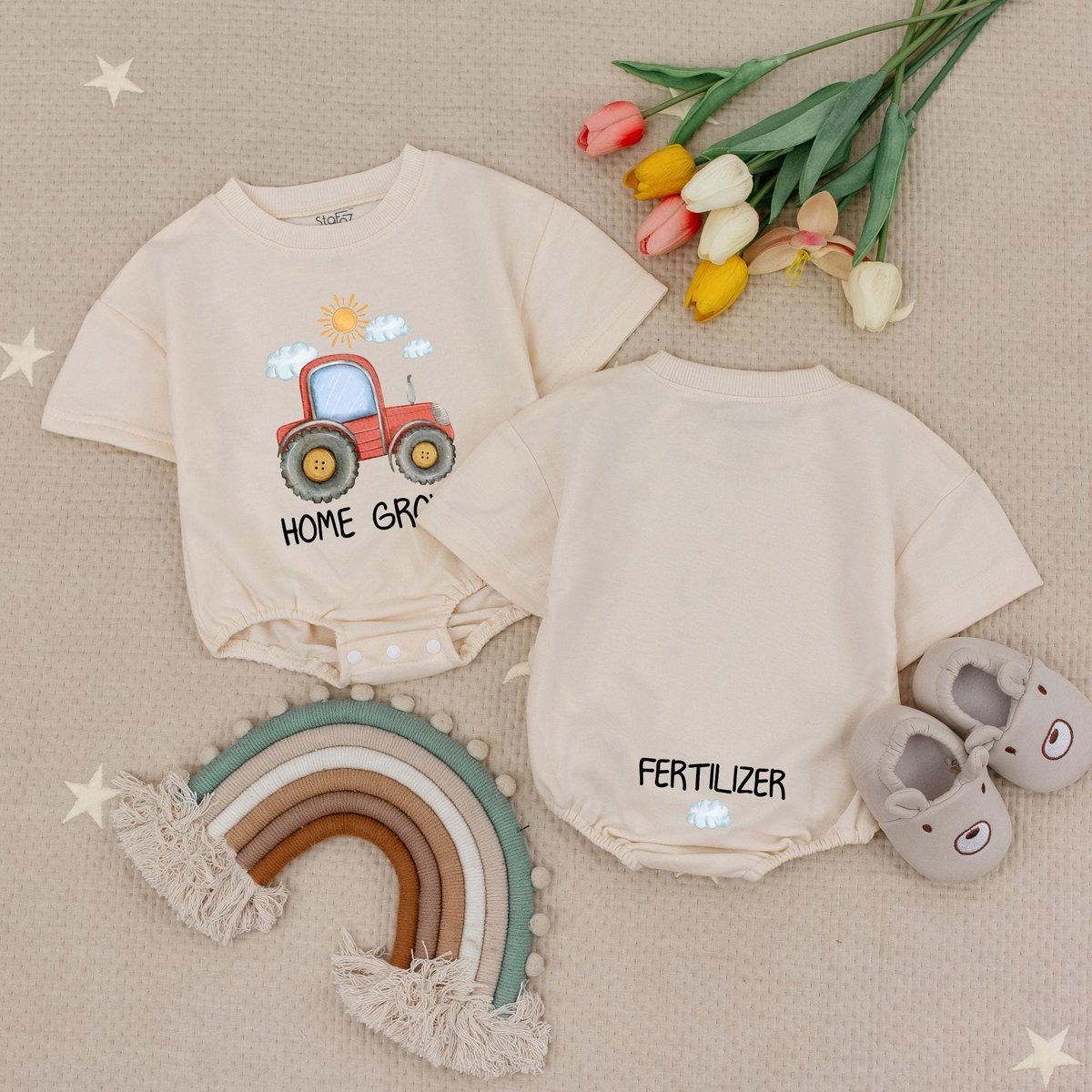 Home Grown Kids Baby Romper Funny Baby Bubble Romper Baby Shower Gift Farm Life Tractor Gift Pregnan