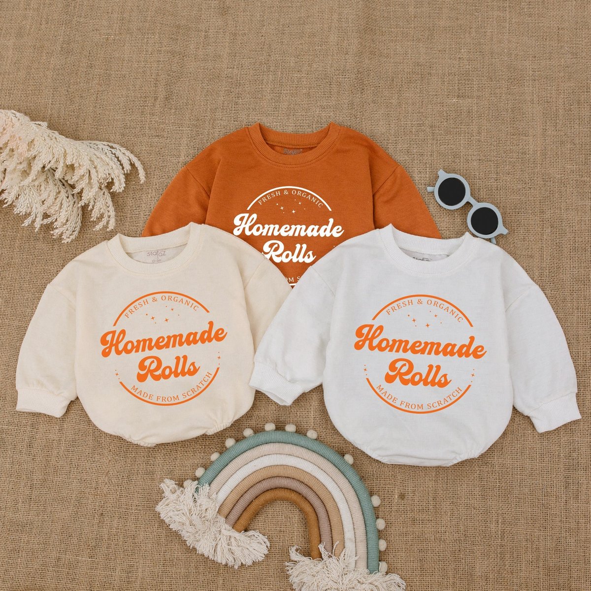 Homemade Rolls Retro Natural Baby Romper Retro Fall Toddler sweater Autumn Kids Clothes Funny Thanks 157
