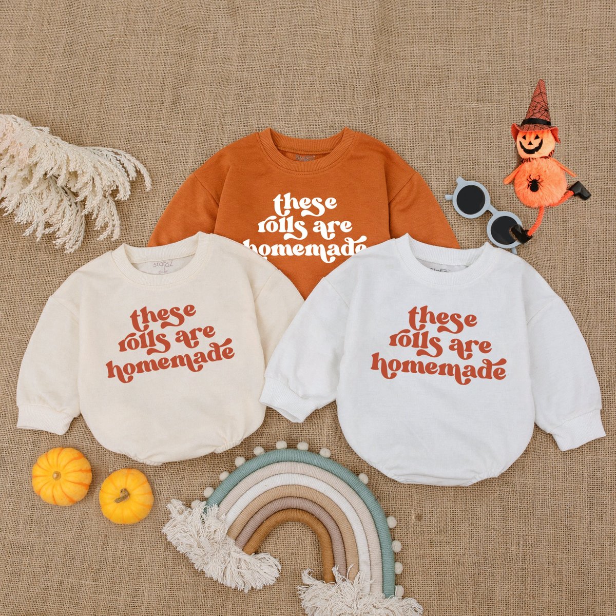 Homemade Rolls Retro Natural Baby Romper Retro Fall Toddler sweater Autumn Kids Clothes Funny Thanks 179