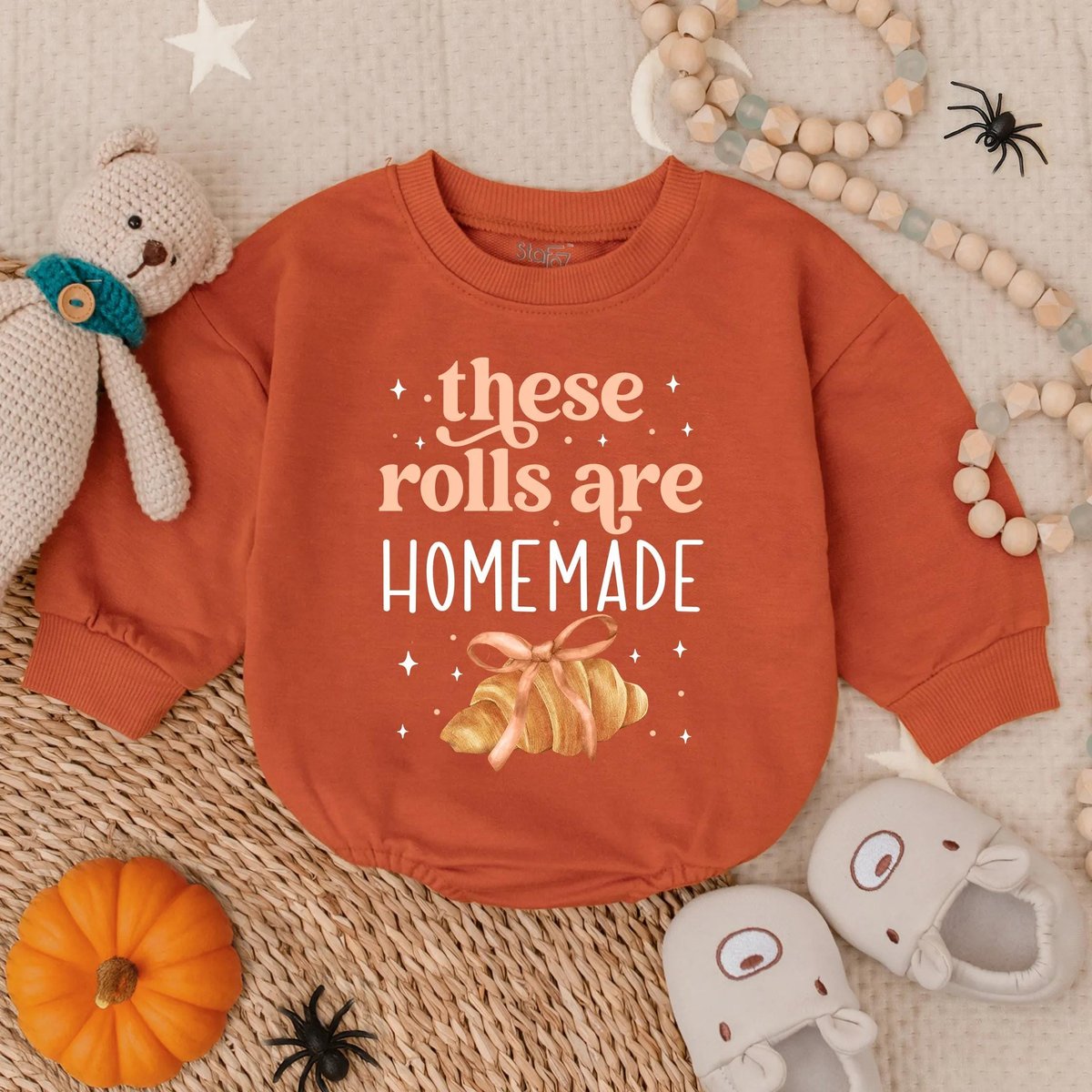 Homemade Rolls Retro Natural Baby Romper Retro Fall Toddler Sweater Baby Fall Outfit Funny Thanksgiv