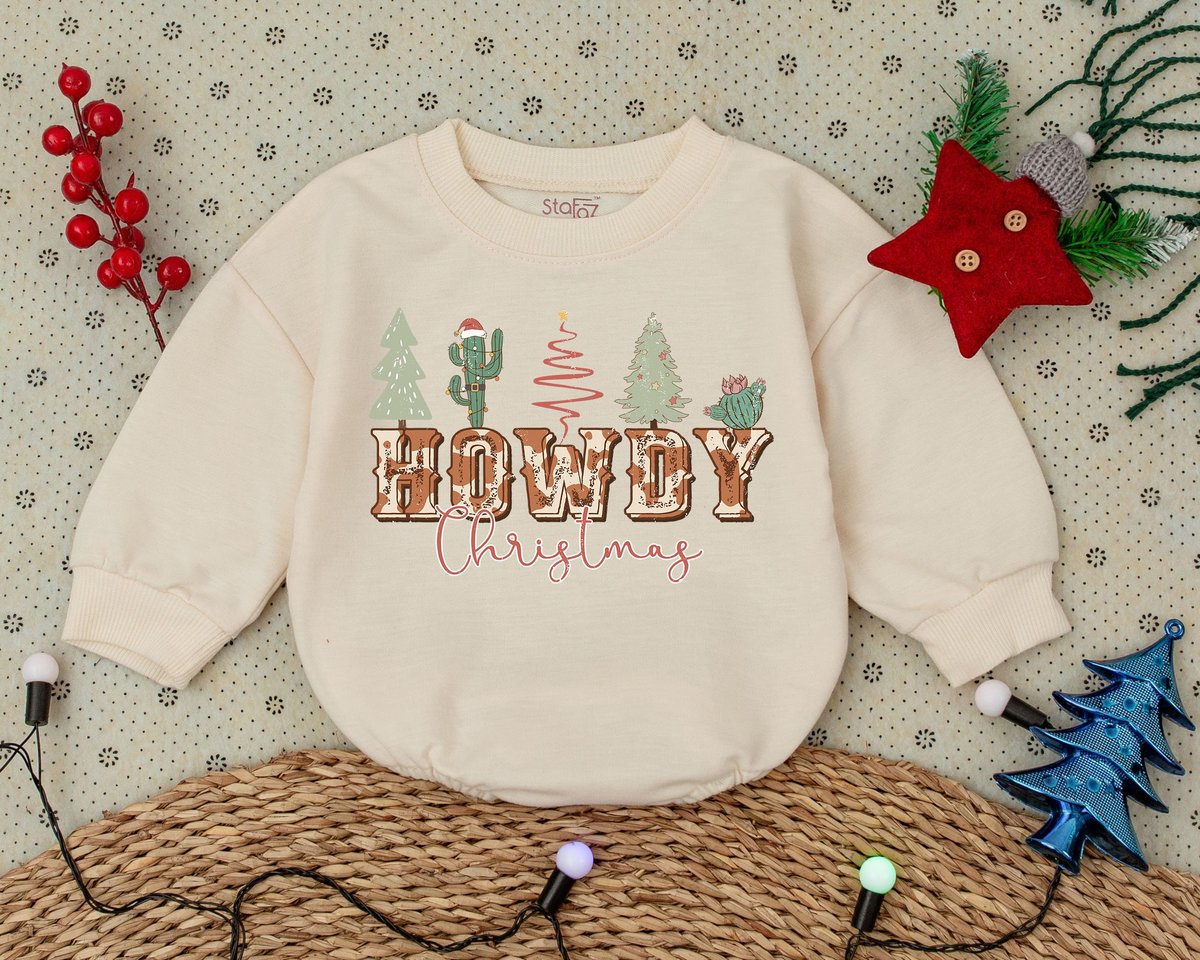 Howdy Christmas Romper First Christmas Clothes Toddler Sweatshirt Baby Shower Gift Bubble Romper Vin