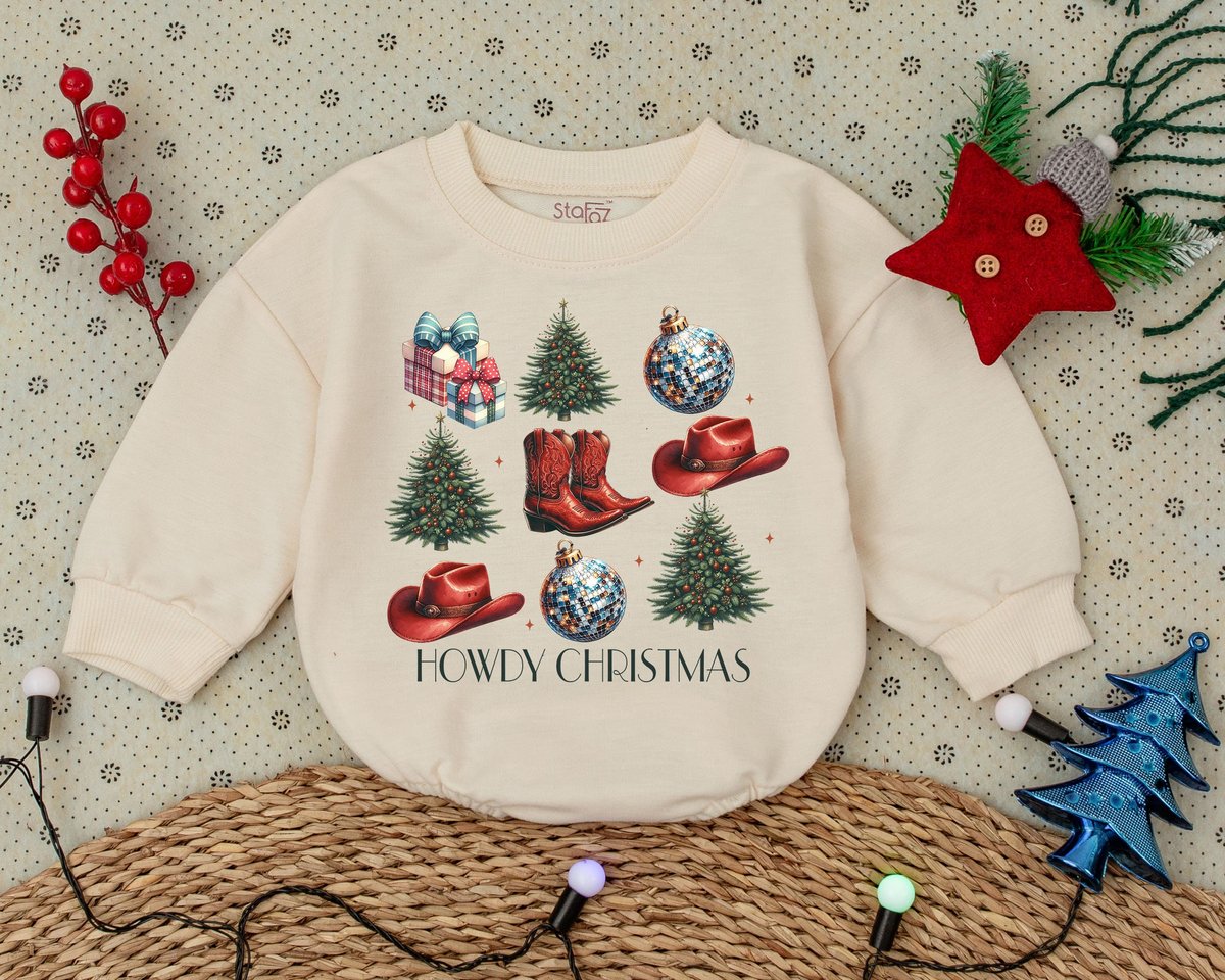 Howdy Christmas Romper First Christmas Clothes Toddler Sweatshirt Baby Shower Gift Bubble Romper