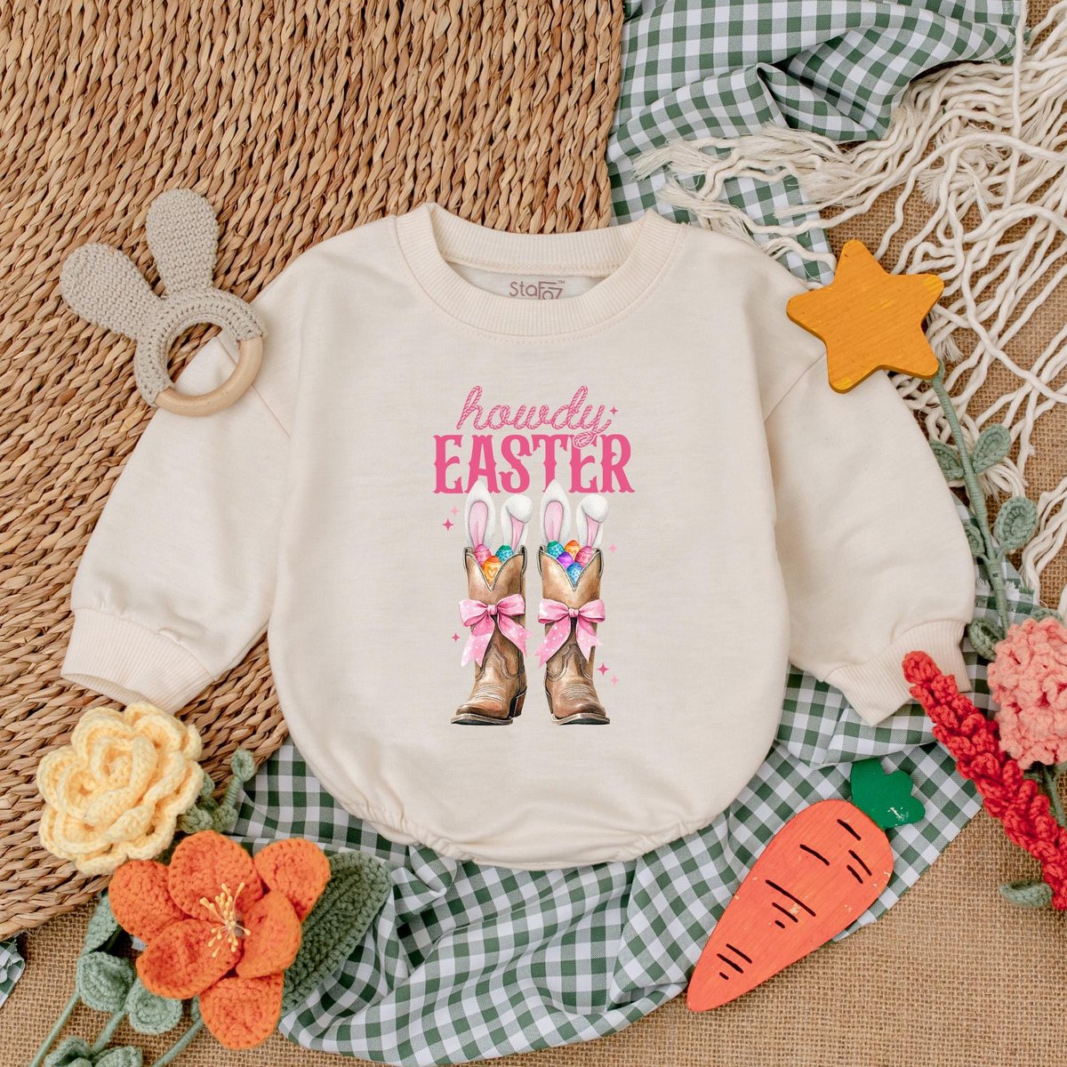 Howdy Easter Baby Romper Cowgirl Boots Easter Bodysuit Western Easter Easter Day Baby Gift My First 187