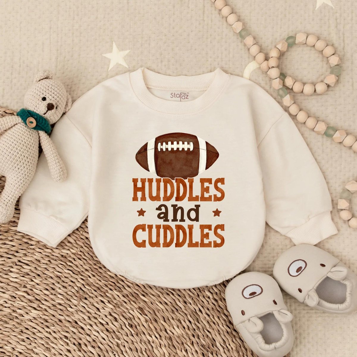 Huddles And Cuddles Baby Bubble Romper Football Sweatshirt Game Day Romper Newborn Outfit Boy Coming