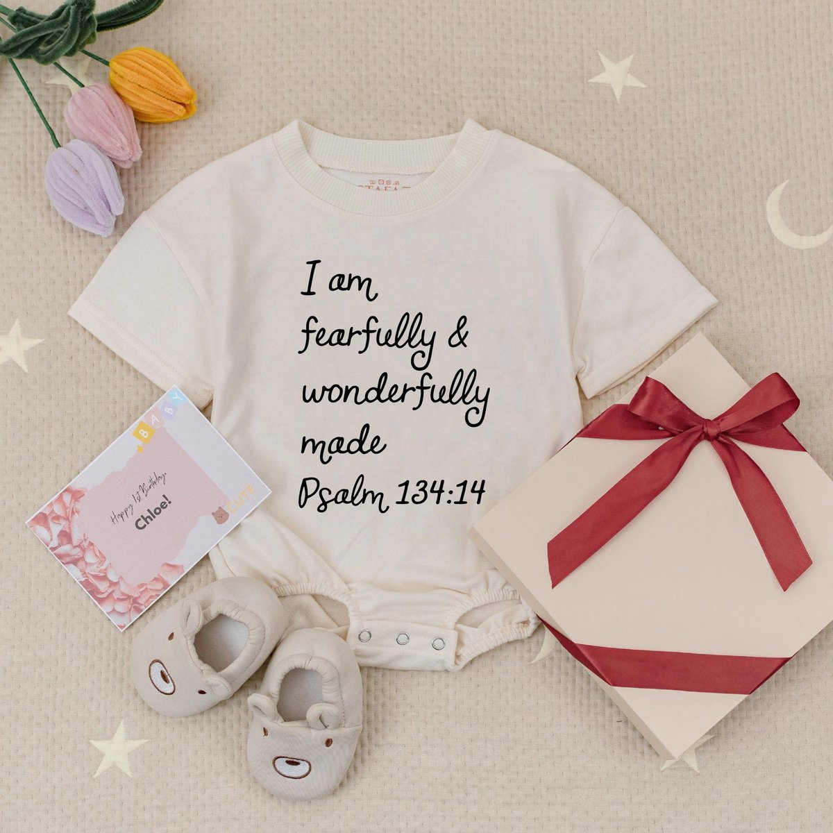 I Am Fearfully and Wonderfully Made Jesus Baby Romper Christian Babysuit Announcement Baby Shower Gi